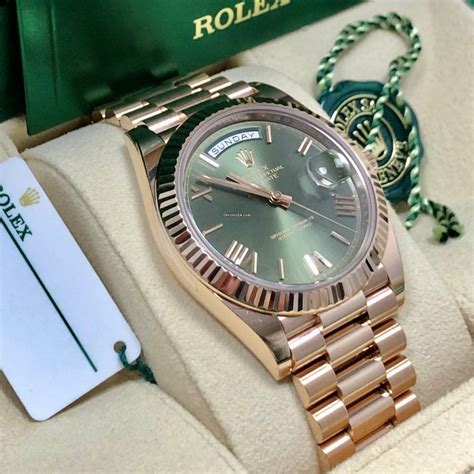 rolex presidential 40mm rose gold green dial|Rolex presidential 40mm diamond bezel.